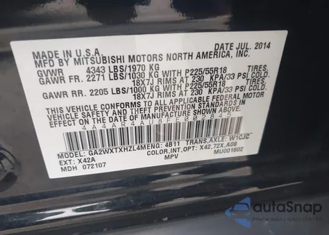 2015 Mitsubishi Outlander Sport Se из США, поврежденный, VIN 4A4AR4AU8FE002845